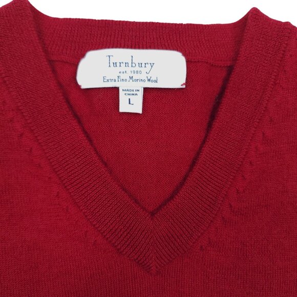 Turnbury Extra Fine Merino Wool Red Sleeveless V-Neck Sweater Vest Men Size L - Picture 4 of 9